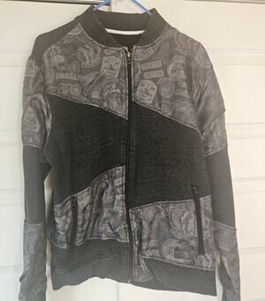 Parish Nation Graphic Patchwork Full Zip Streetwear Bomber Jacket Size L